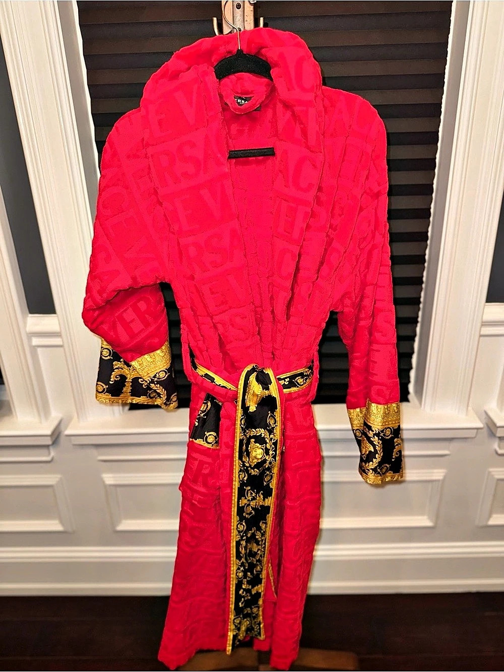 Versace Red Baroque Logo Bathrobe